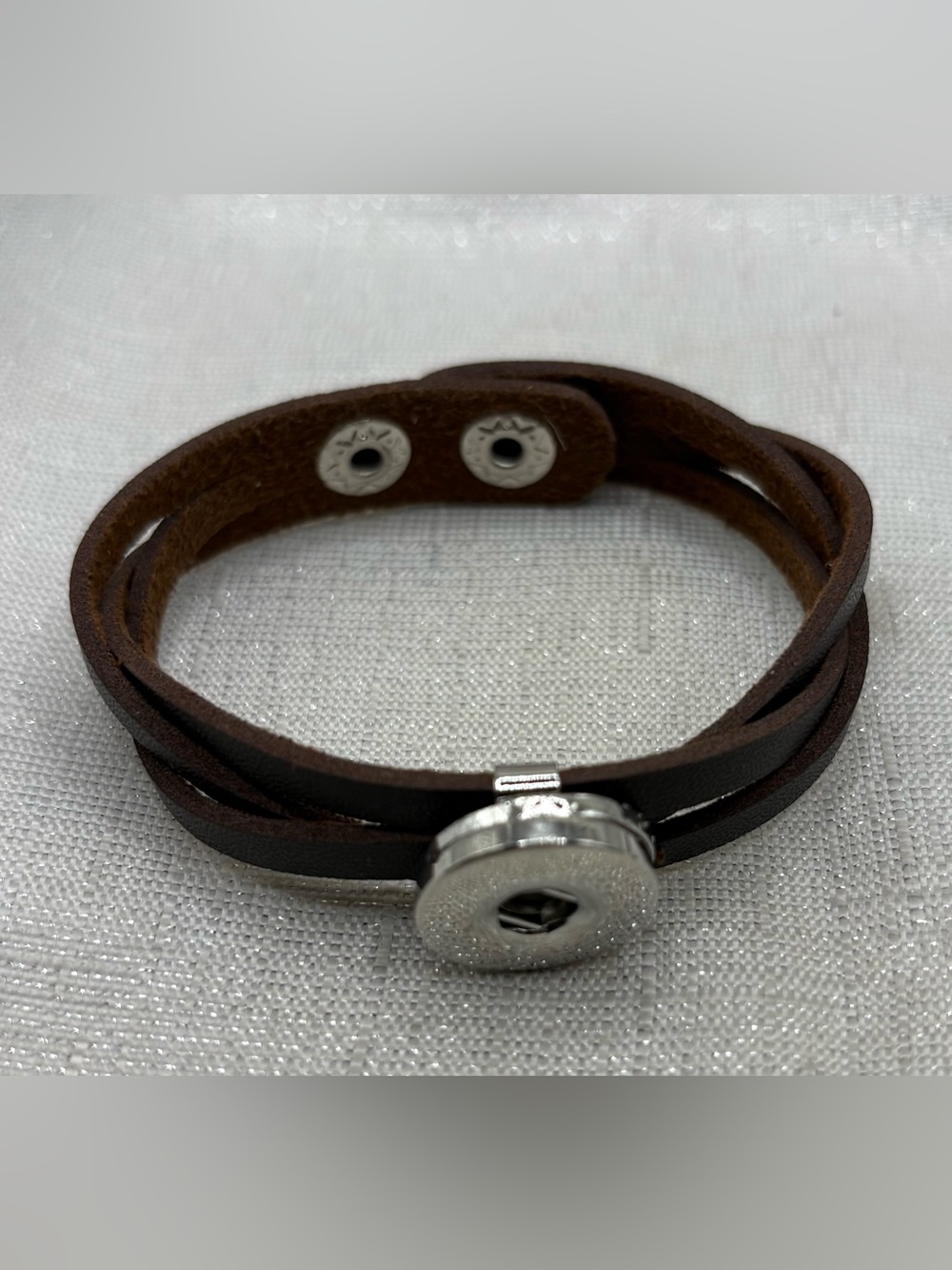 Brown Braided Leather Snap Button Bracelet - Hold 18mm/20mm Charms